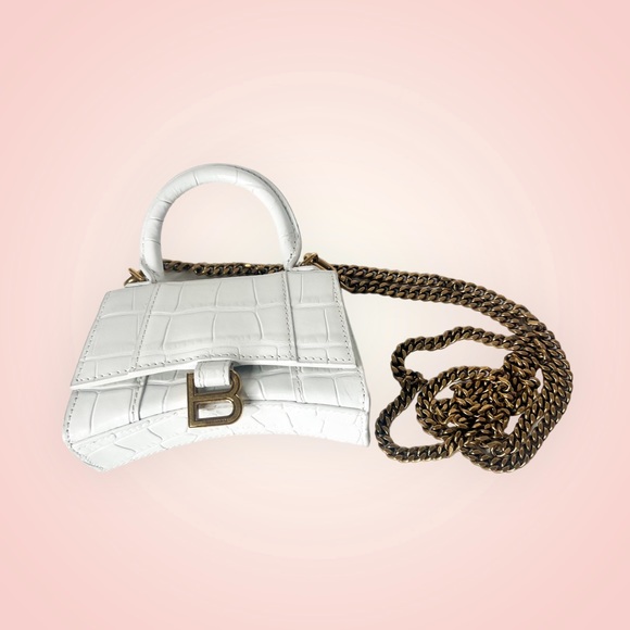 Balenciaga White Croc Embossed XXS Top Handle Crossbody Chain Bag - Picture 5 of 11